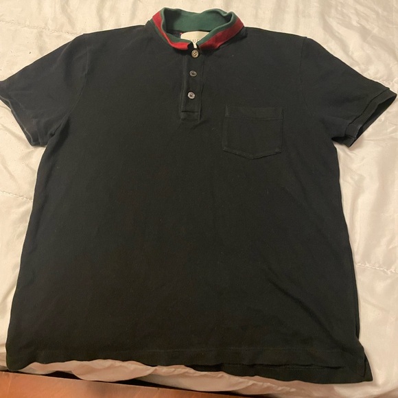 Gucci Black Polo with Red and Green Collar